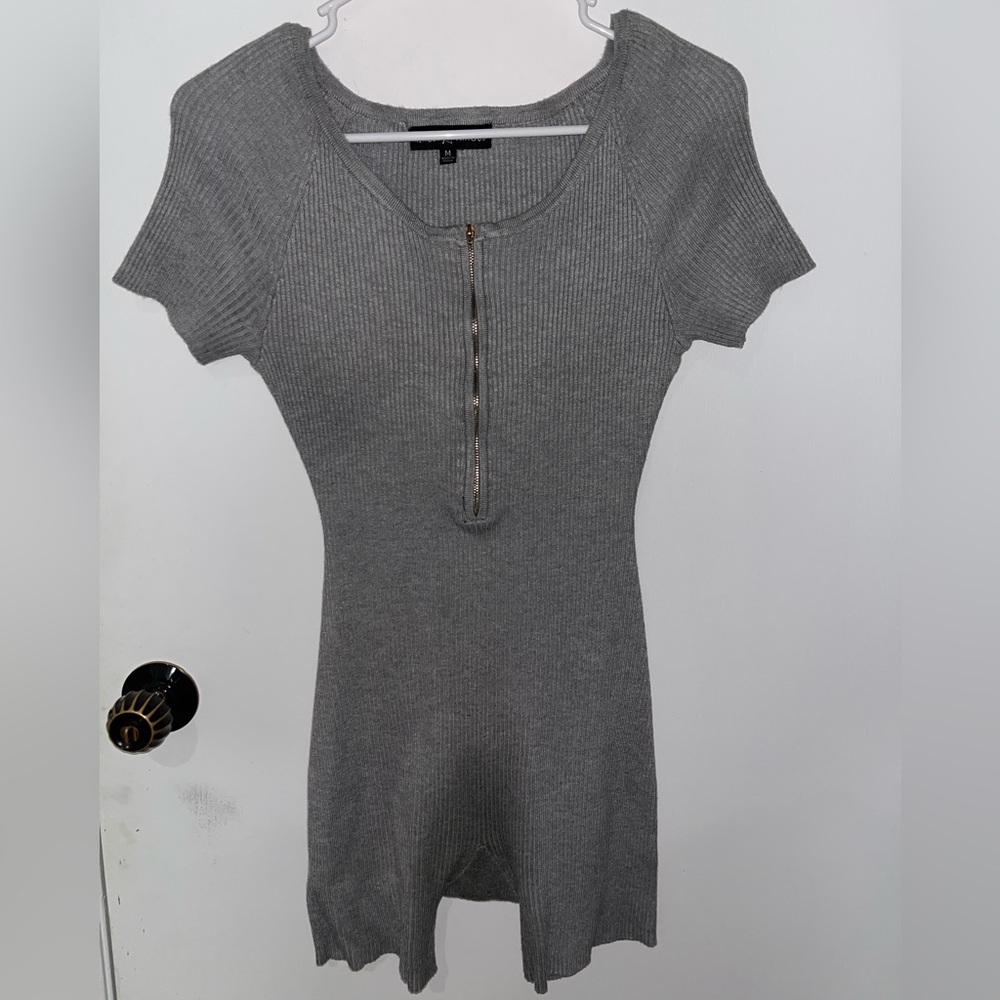 Almost Famous Gray Ribbed Romper with Zipper